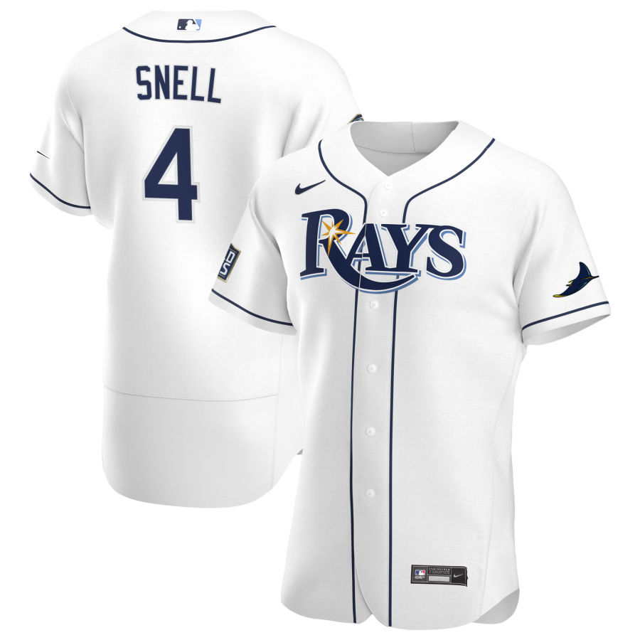 Tampa Bay Rays #4 Blake Snell Men Nike White Home 2020 World Series Bound Authentic Player MLB Jersey